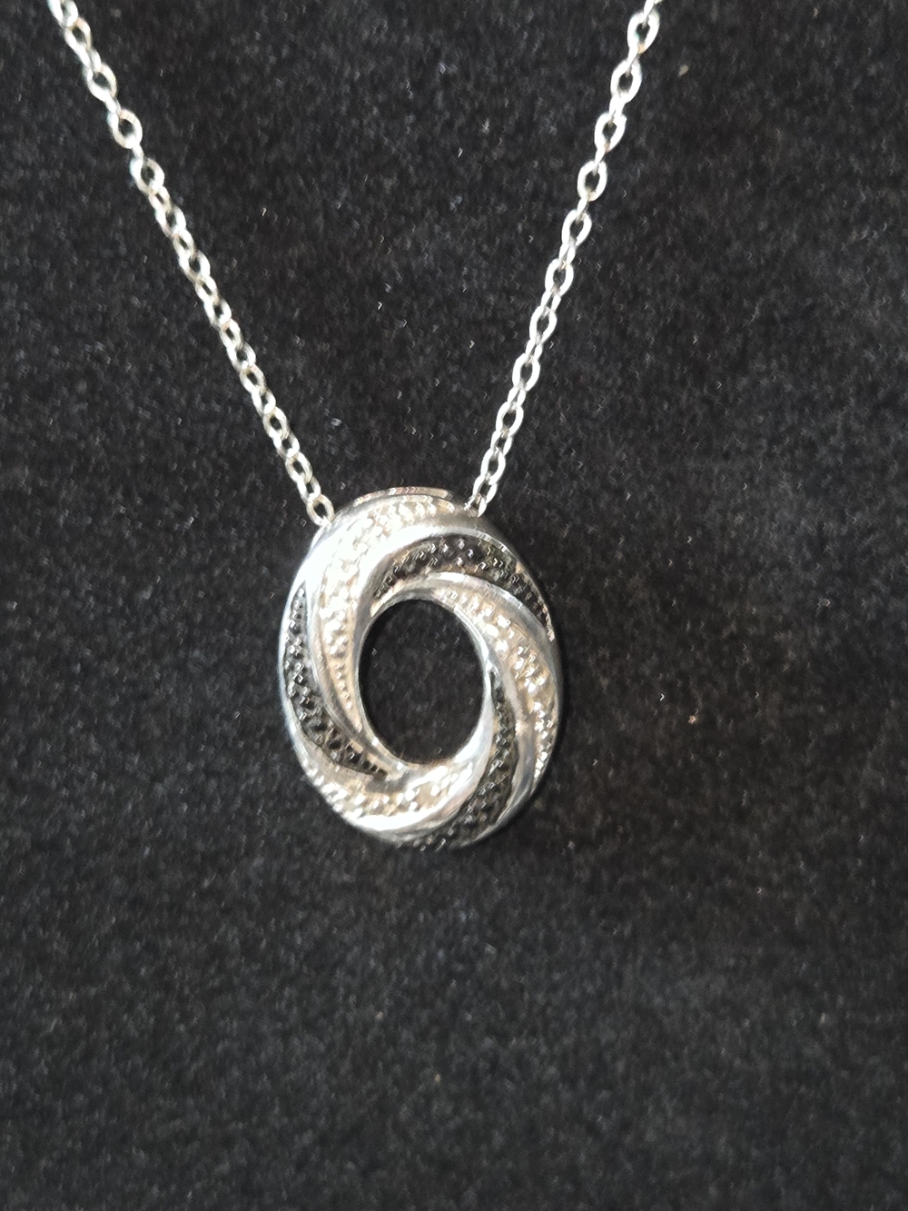 Sterling Silver  Necklace - Black & White Swirl Diamond Pendant